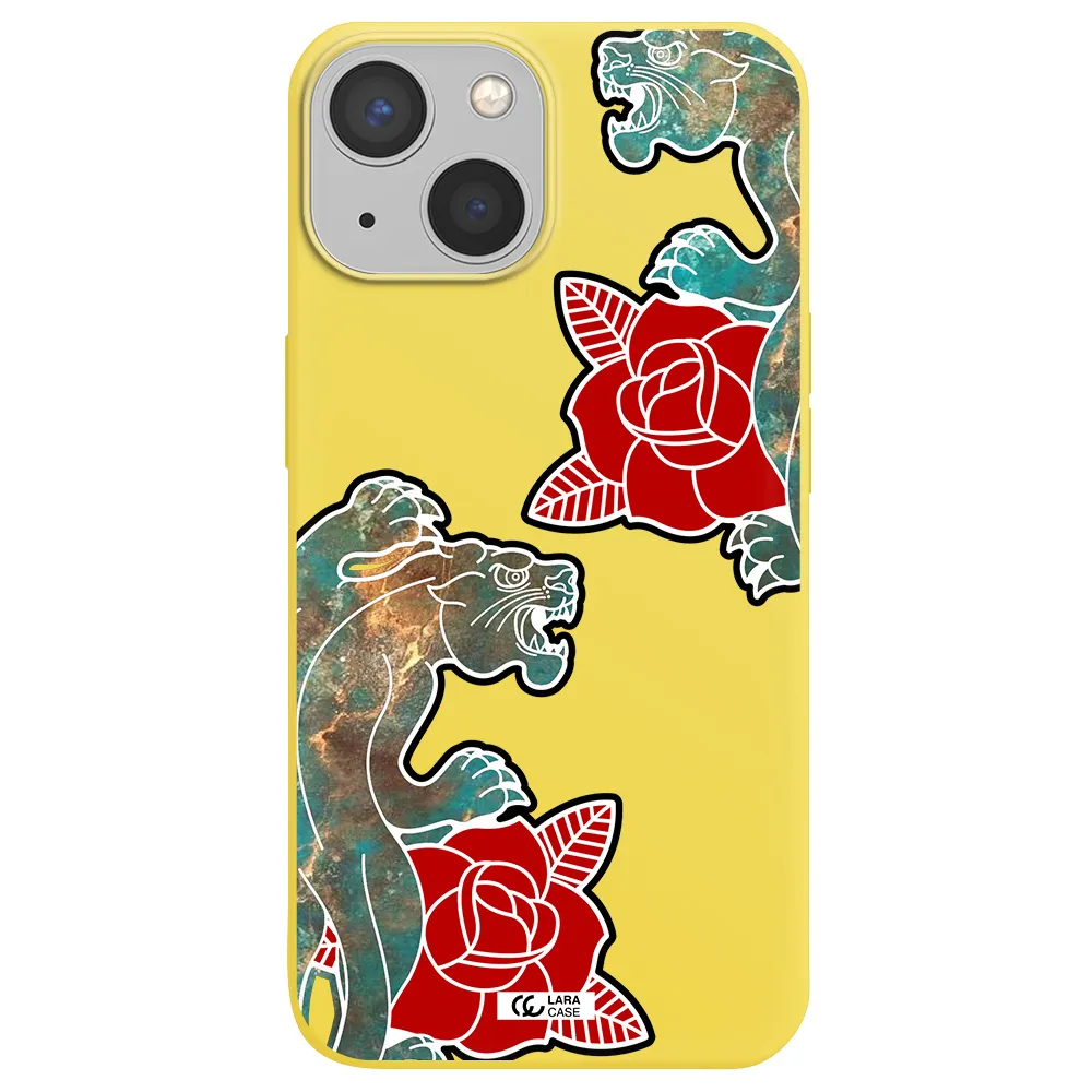 Black Panther Roses Apple iPhone 13 Silicone canary yellow Case