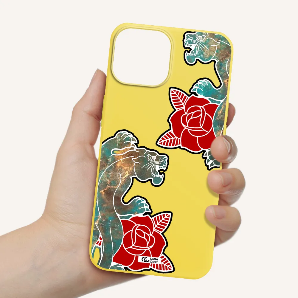 Black Panther Roses Apple iPhone 13 Silicone canary yellow Case