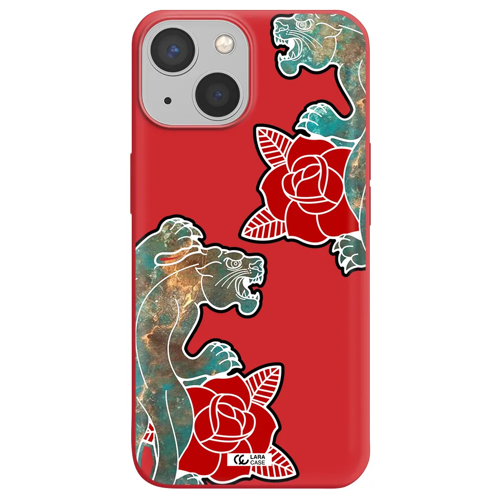 Black Panther Roses Apple iPhone 13 Silicone Imperial Red Case