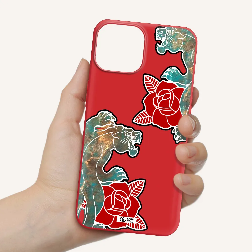 Black Panther Roses Apple iPhone 13 Silicone Imperial Red Case