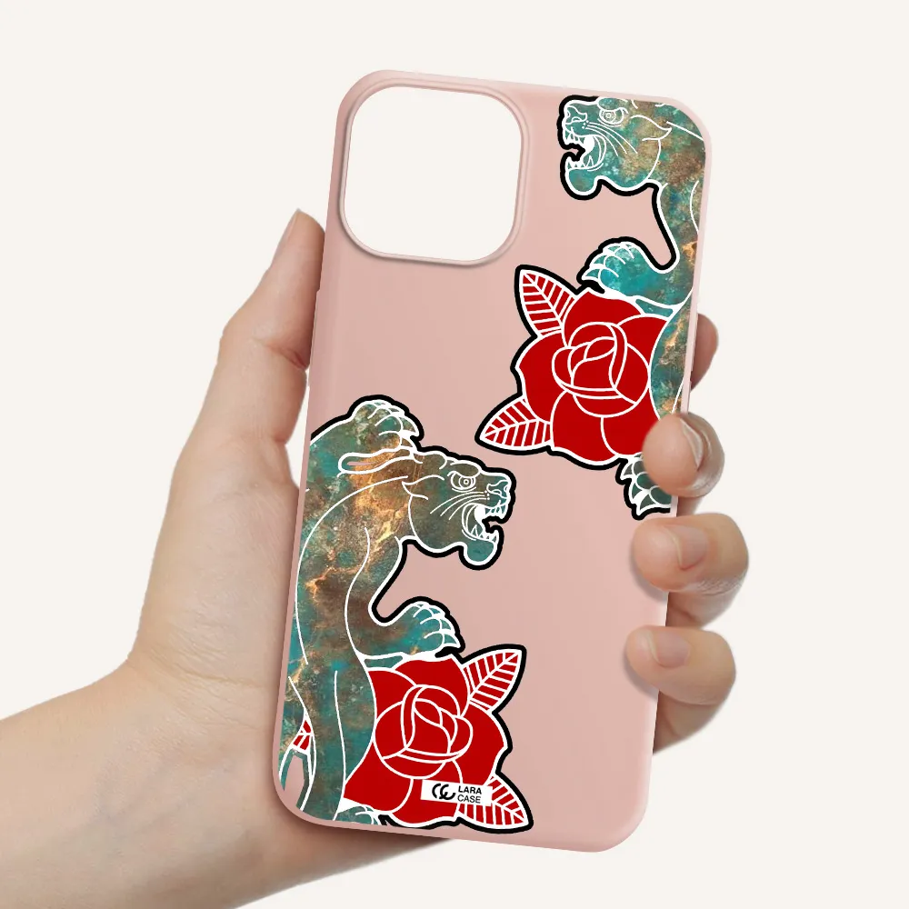 Black Panther Roses Apple iPhone 13 Silicone pastel pink Case