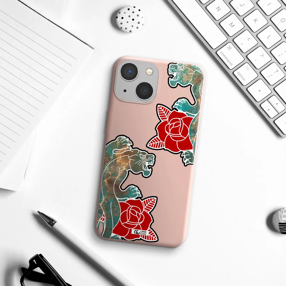 Black Panther Roses Apple iPhone 13 Silicone pastel pink Case