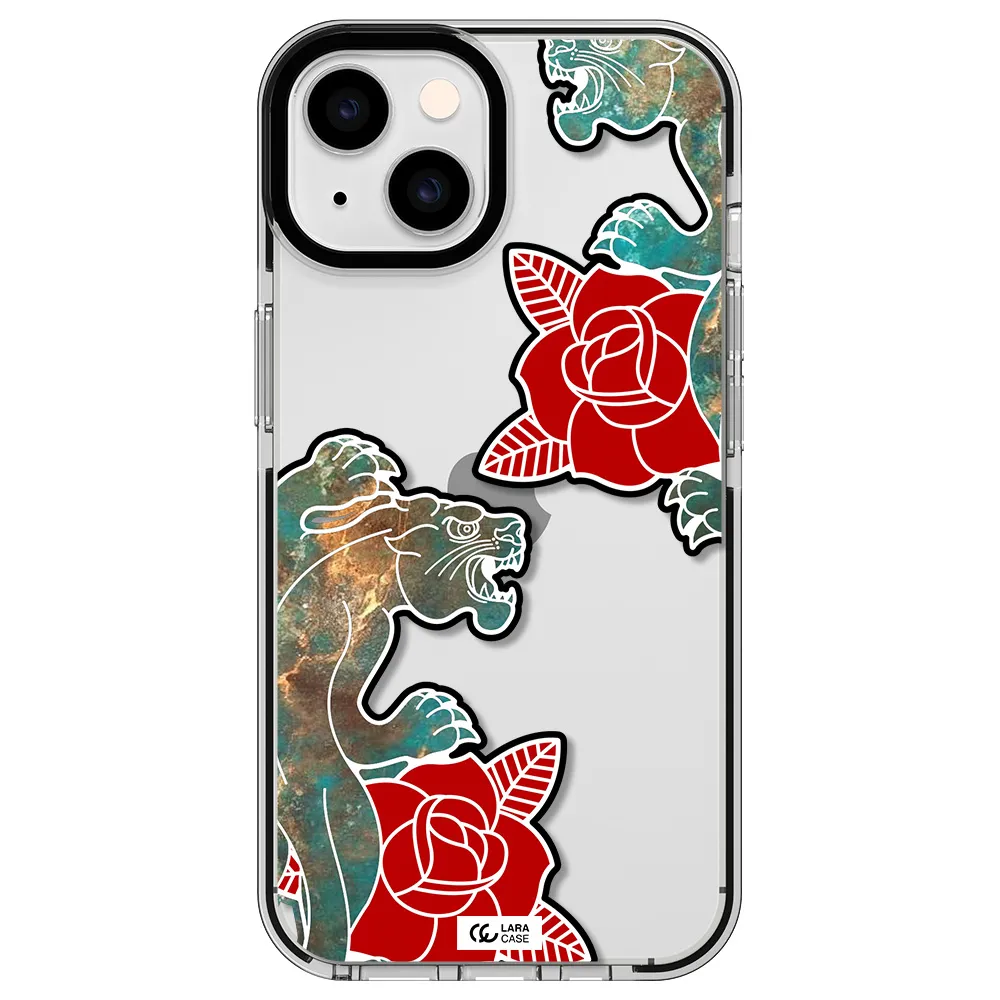 Black Panther Roses Apple iPhone 14 impact black border Case