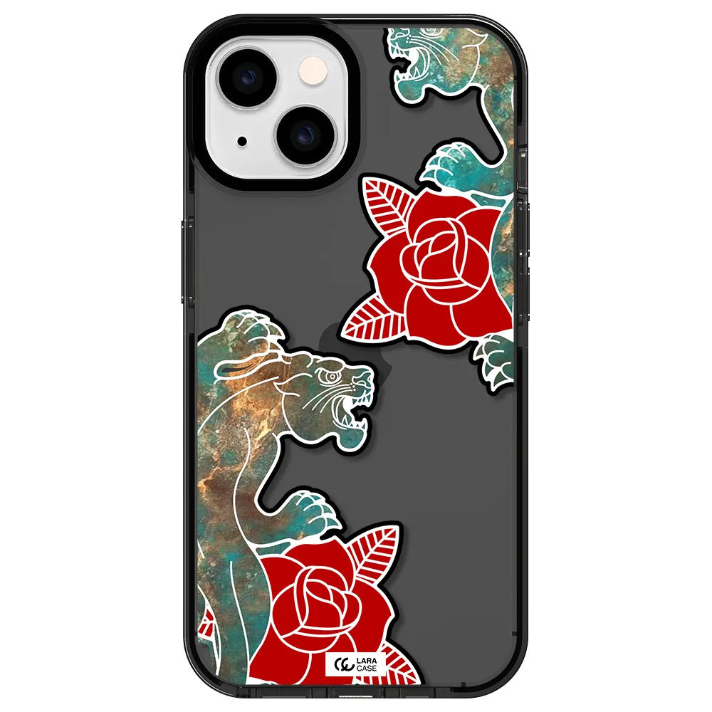 Black Panther Roses Apple iPhone 14 impact Smoke Black Case