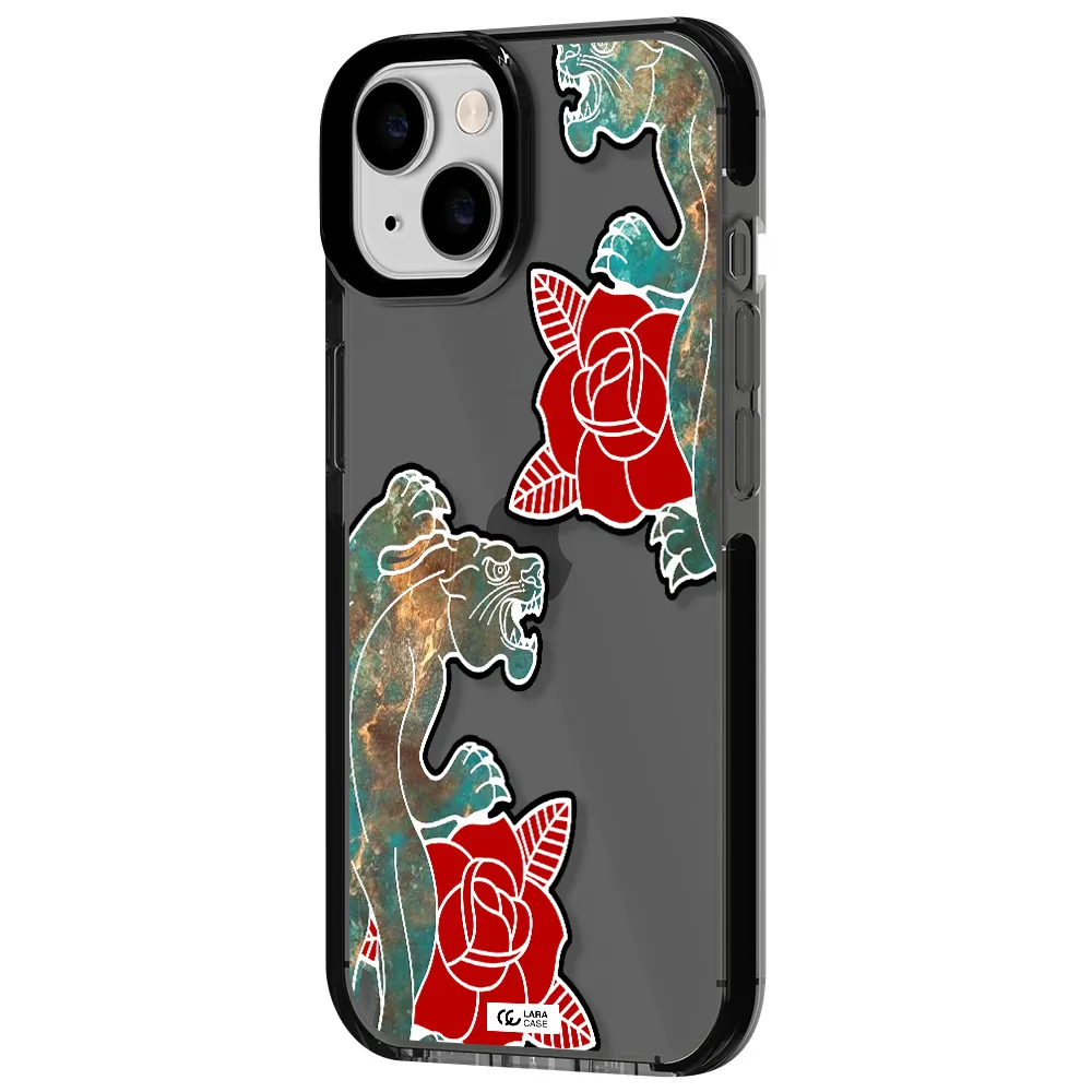 Black Panther Roses Apple iPhone 14 impact Smoke Black Case