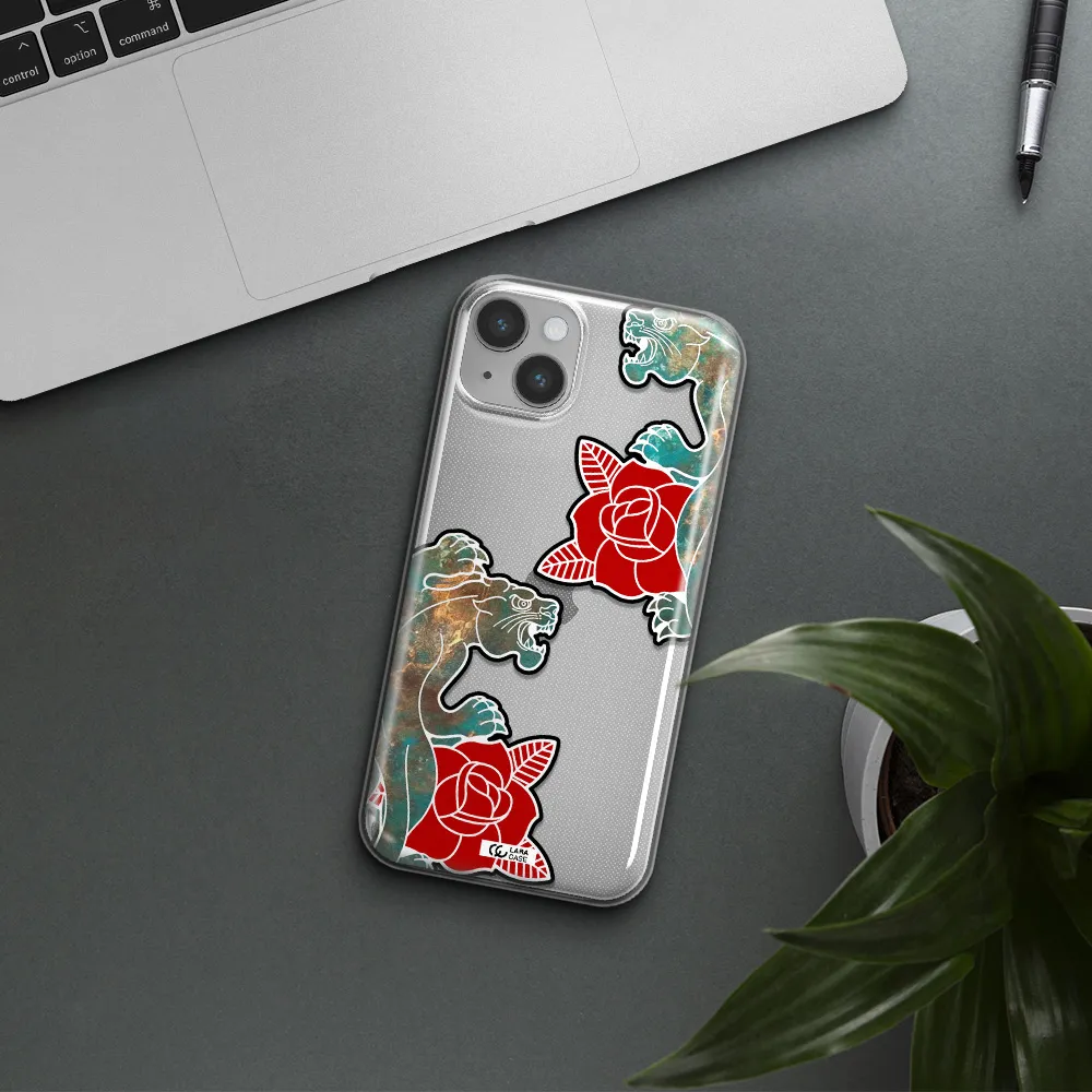 Black Panther Roses Apple iPhone 14 plus Clear TPU Case