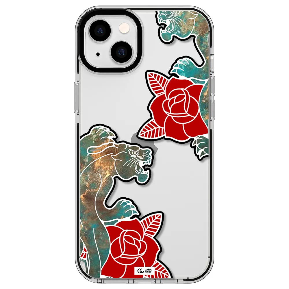 Black Panther Roses Apple iPhone 14 plus impact black border Case