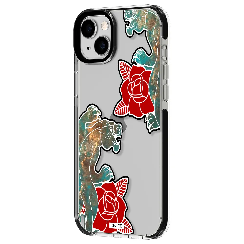Black Panther Roses Apple iPhone 14 plus impact black border Case