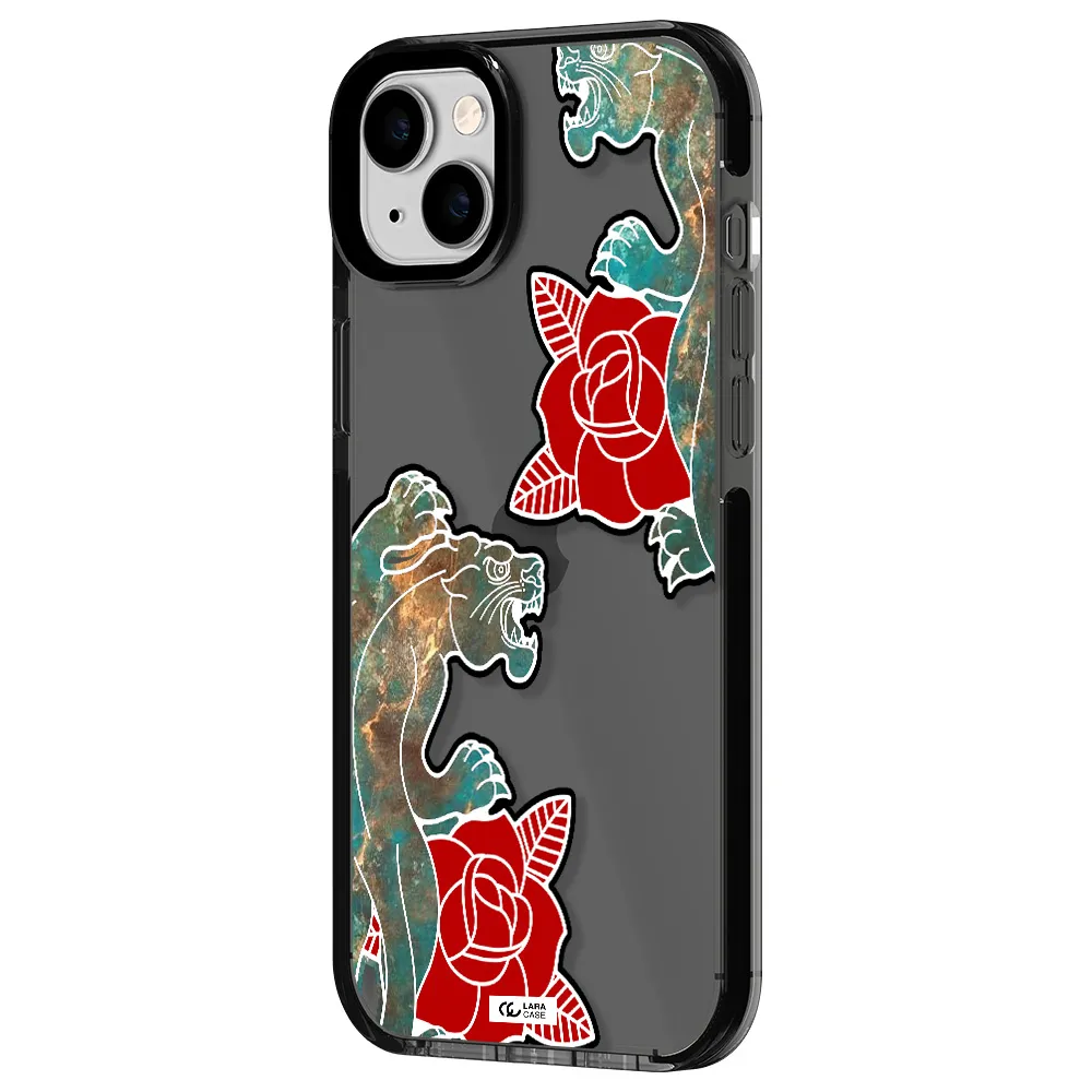 Black Panther Roses Apple iPhone 14 plus impact Smoke Black Case