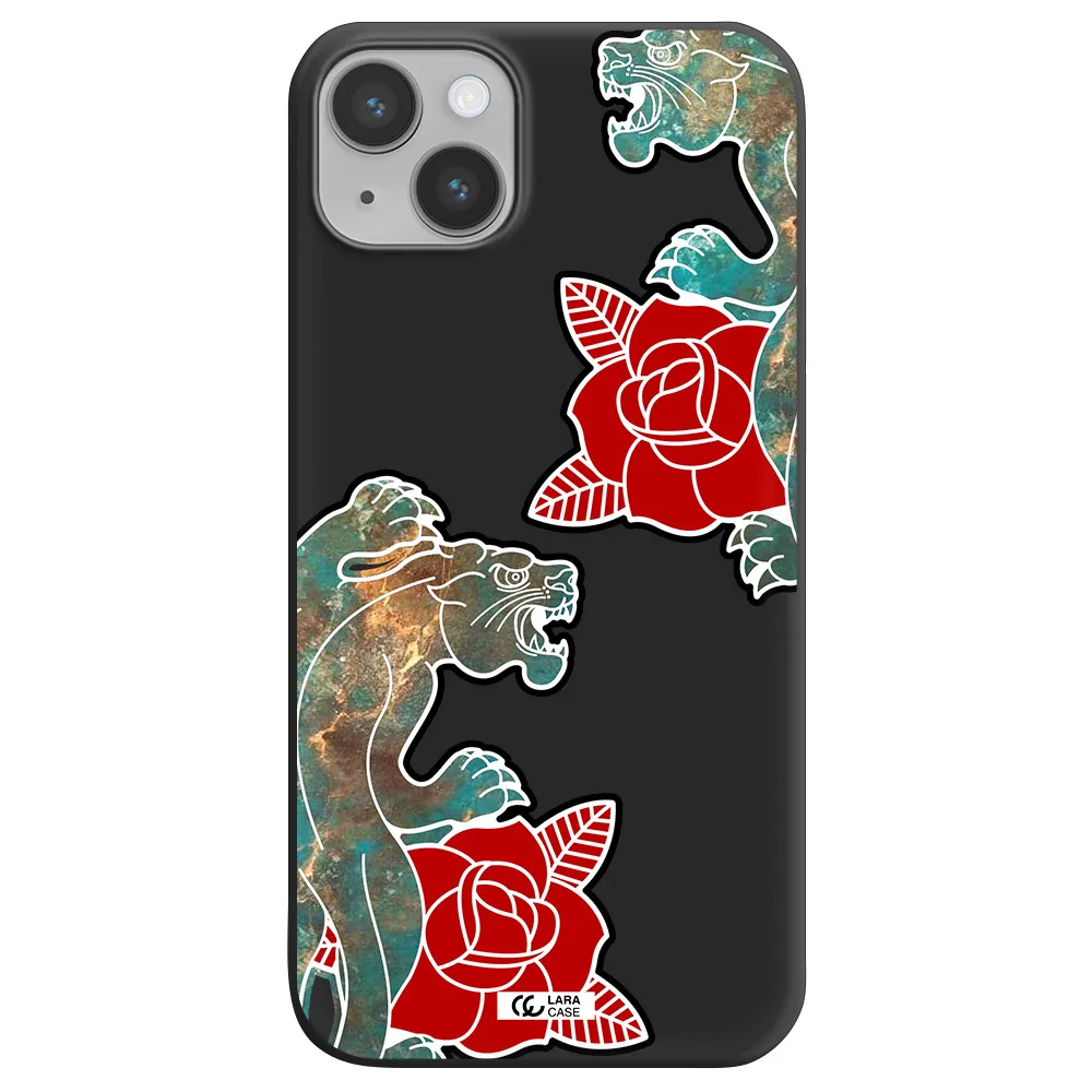 Black Panther Roses Apple iPhone 14 plus Silicone black Case