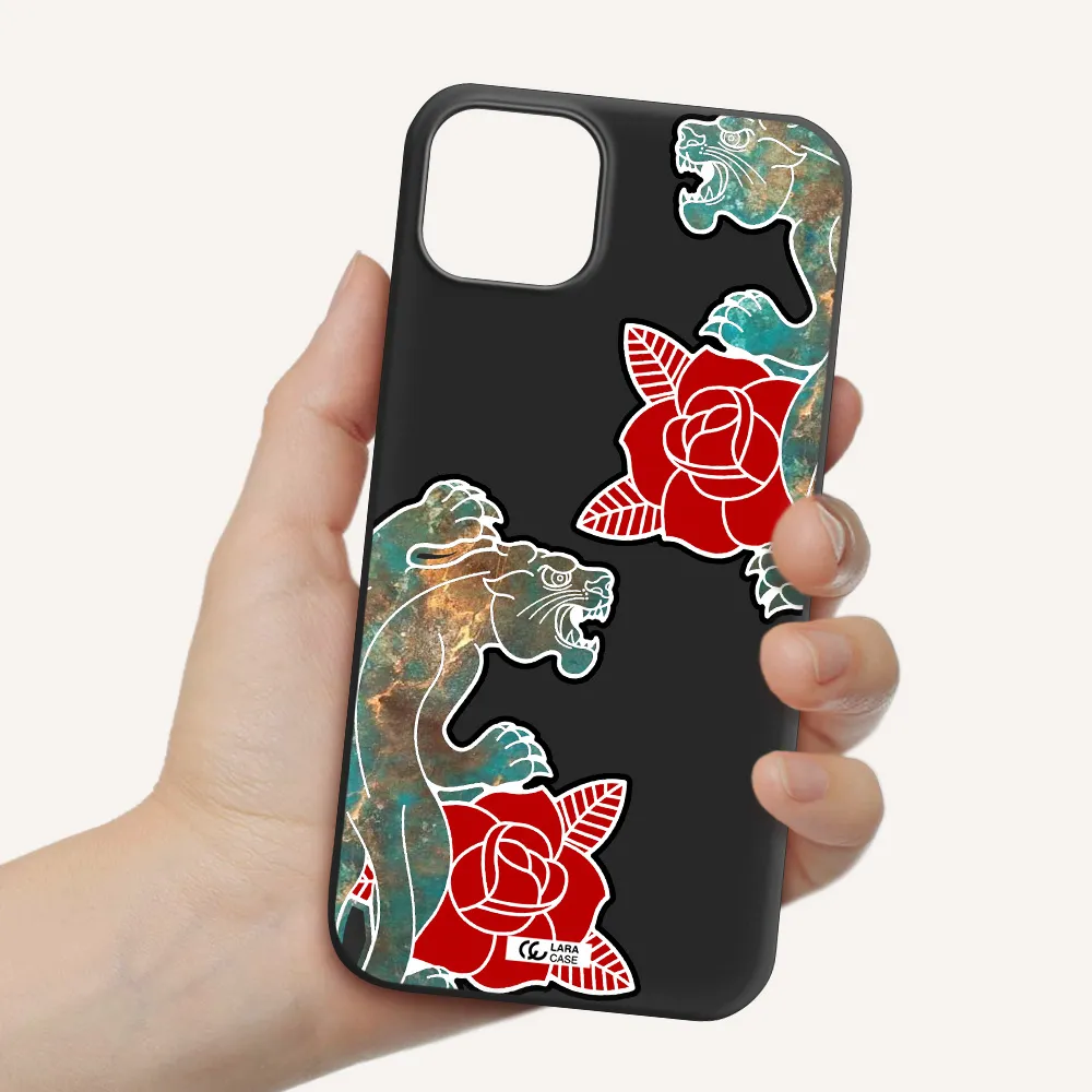 Black Panther Roses Apple iPhone 14 plus Silicone black Case