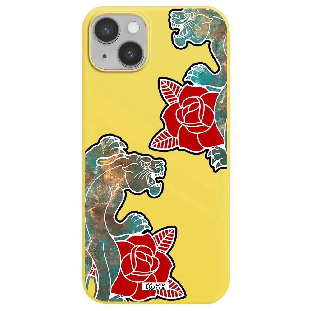 Black Panther Roses Apple iPhone 14 plus Silicone canary yellow Case