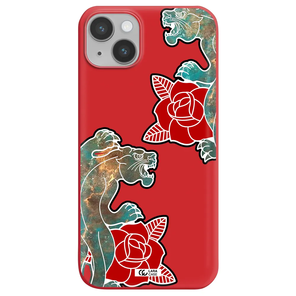 Black Panther Roses Apple iPhone 14 plus Silicone Imperial Red Case