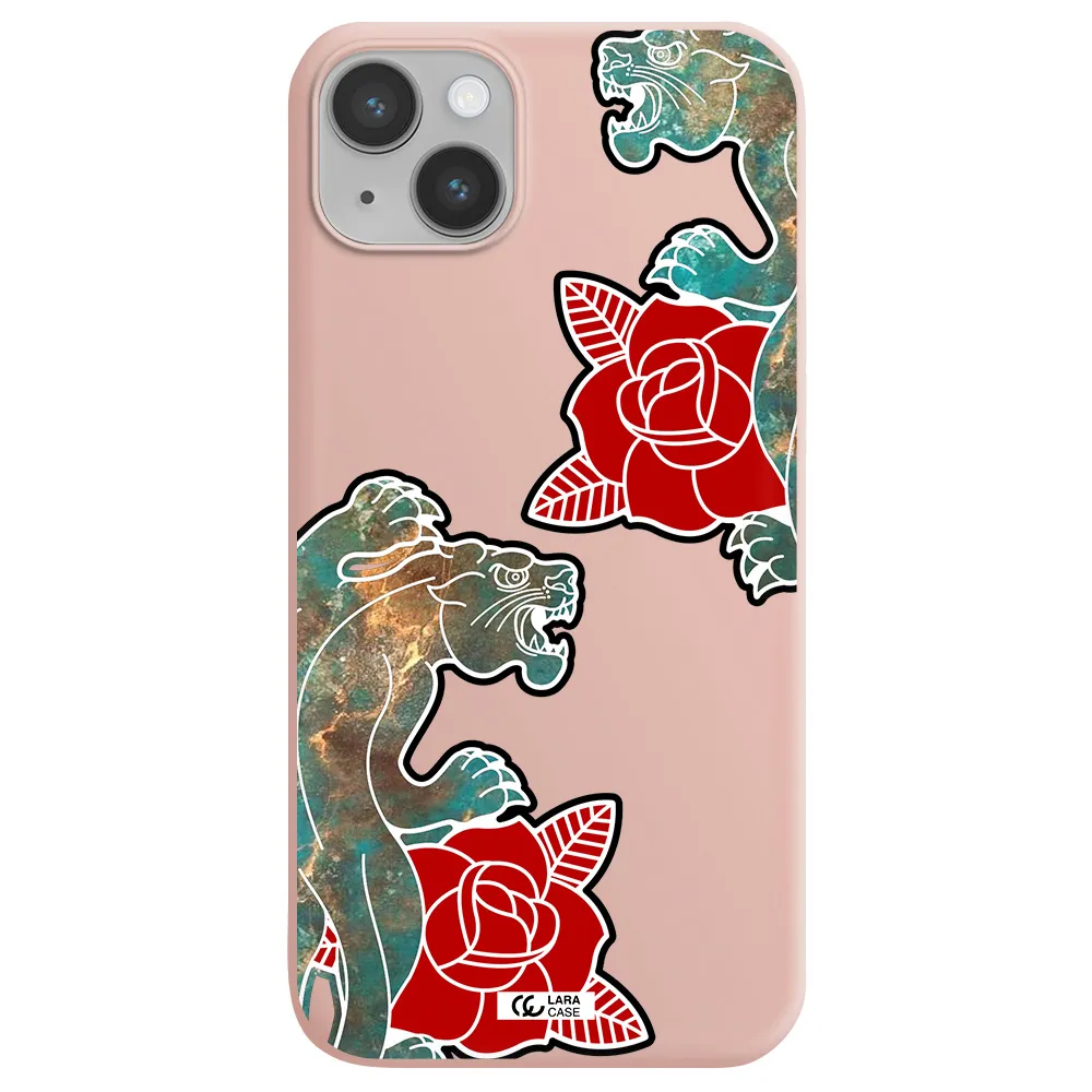 Black Panther Roses Apple iPhone 14 plus Silicone pastel pink Case