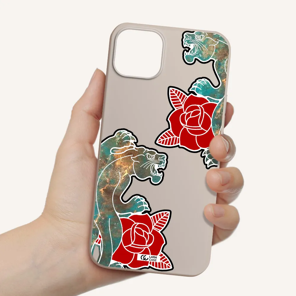 Black Panther Roses Apple iPhone 14 plus Silicone Stone Case