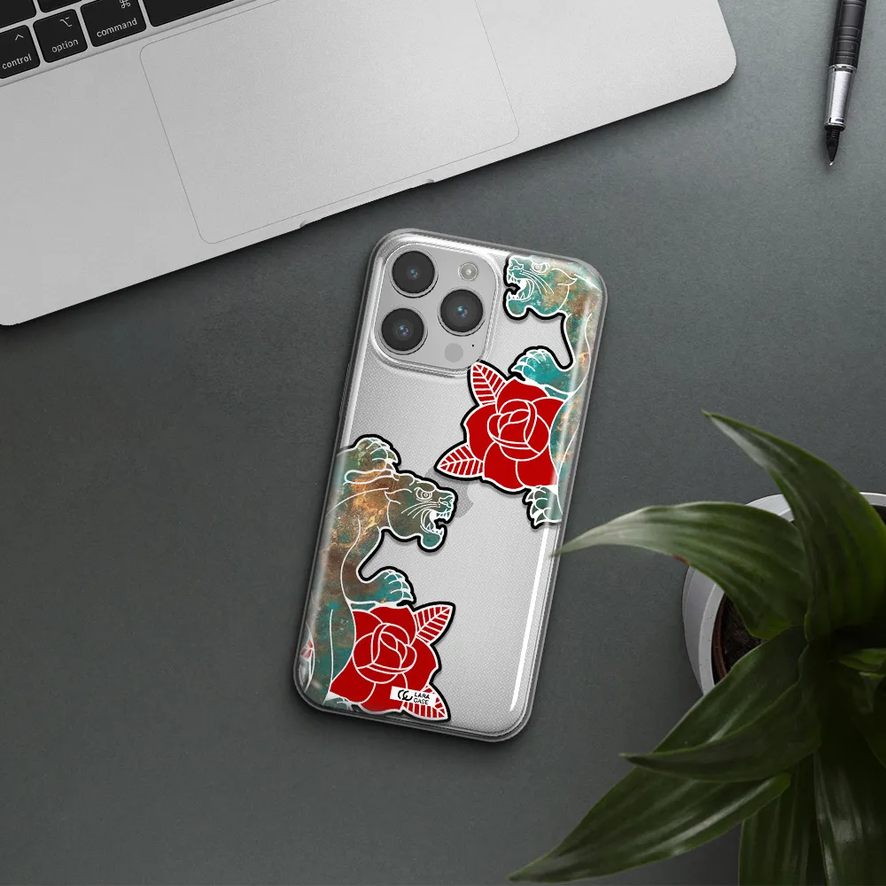 Black Panther Roses Apple iPhone 14 pro Clear TPU Case