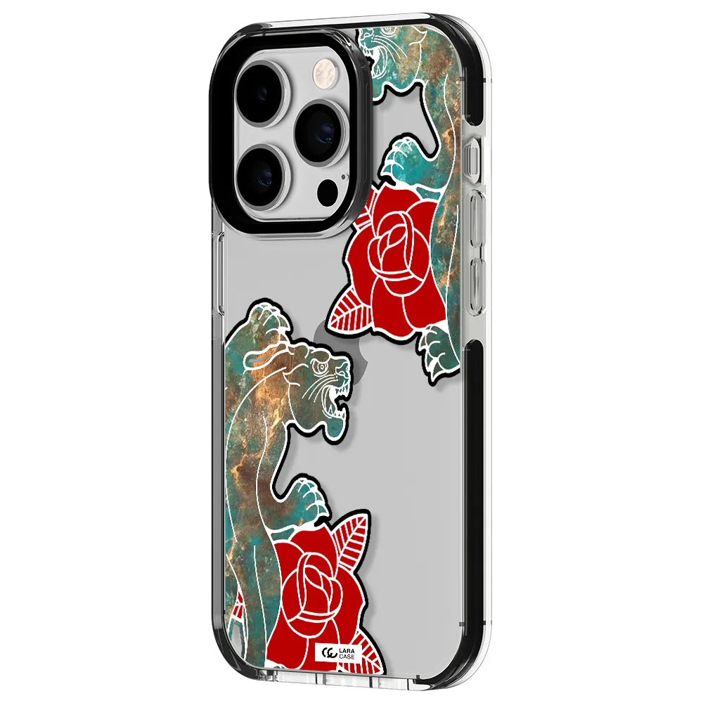 Black Panther Roses Apple iPhone 14 pro impact black border Case