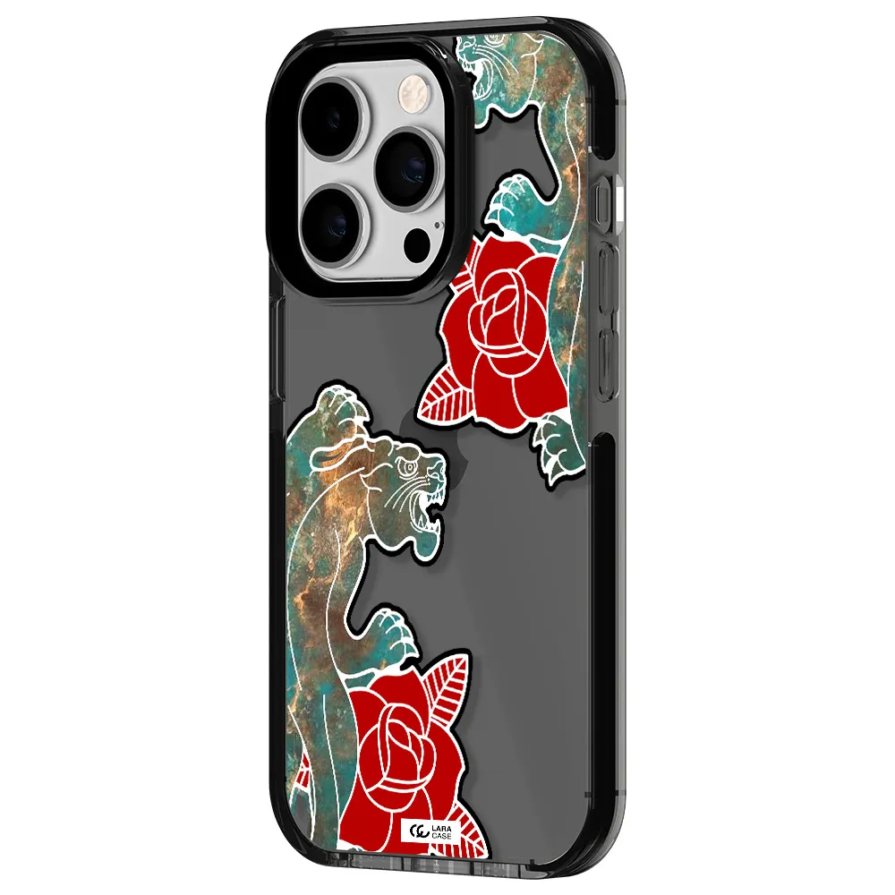 Black Panther Roses Apple iPhone 14 pro impact Smoke Black Case