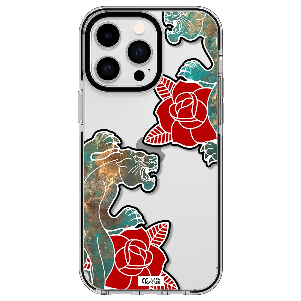 Black Panther Roses Apple iPhone 14 pro max impact black border Case