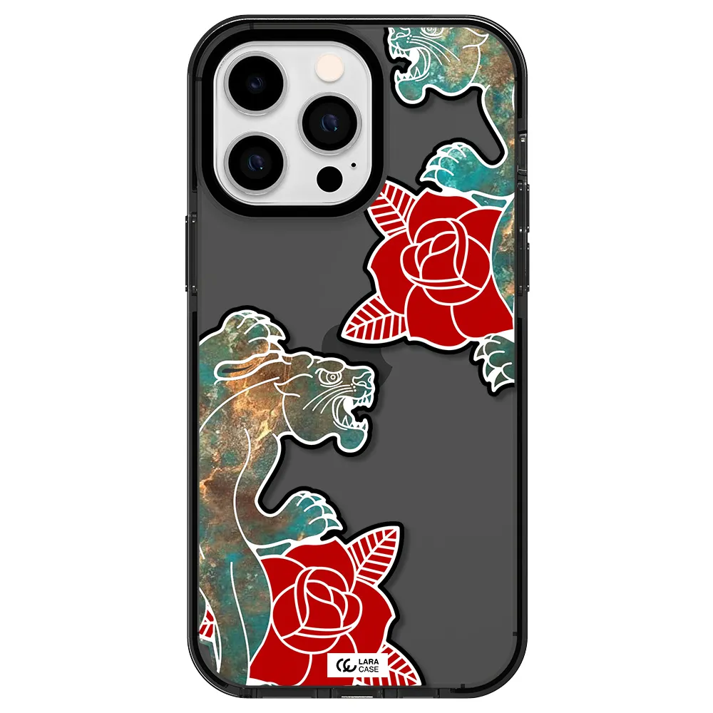 Black Panther Roses Apple iPhone 14 pro max impact Smoke Black Case