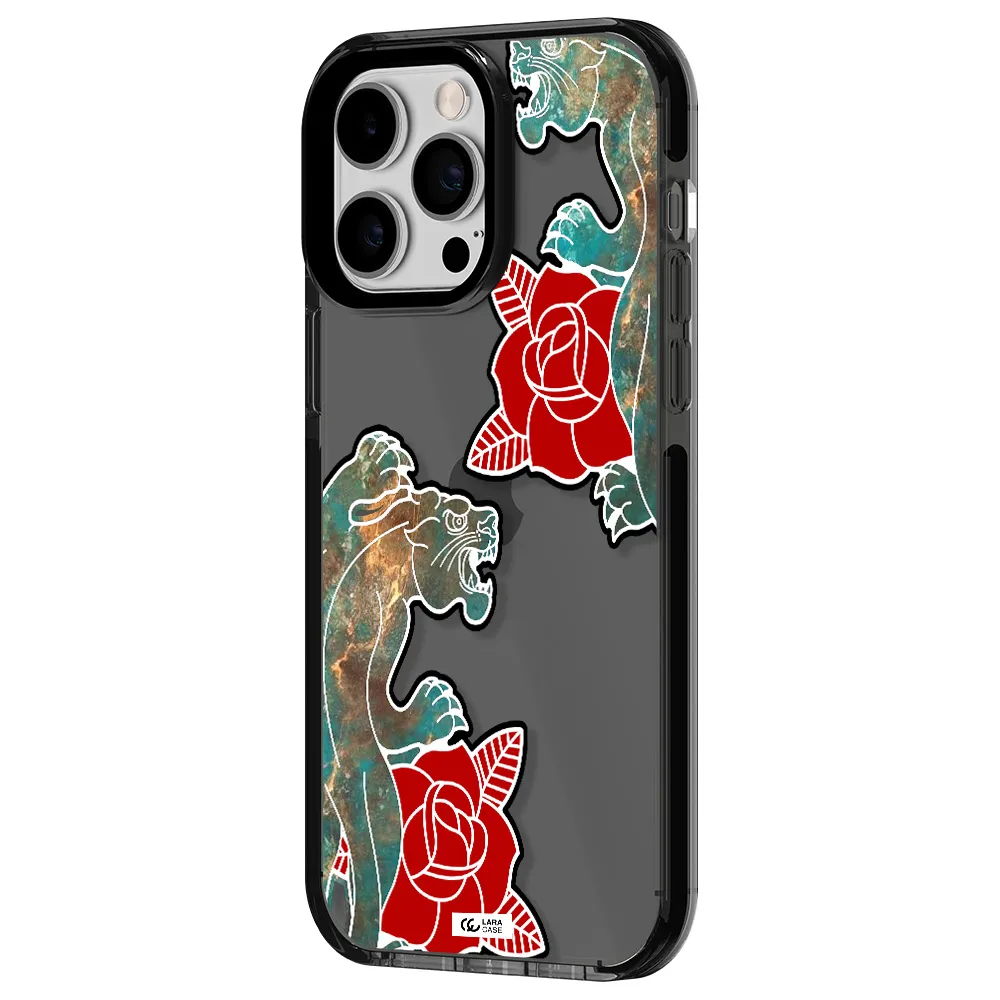 Black Panther Roses Apple iPhone 14 pro max impact Smoke Black Case