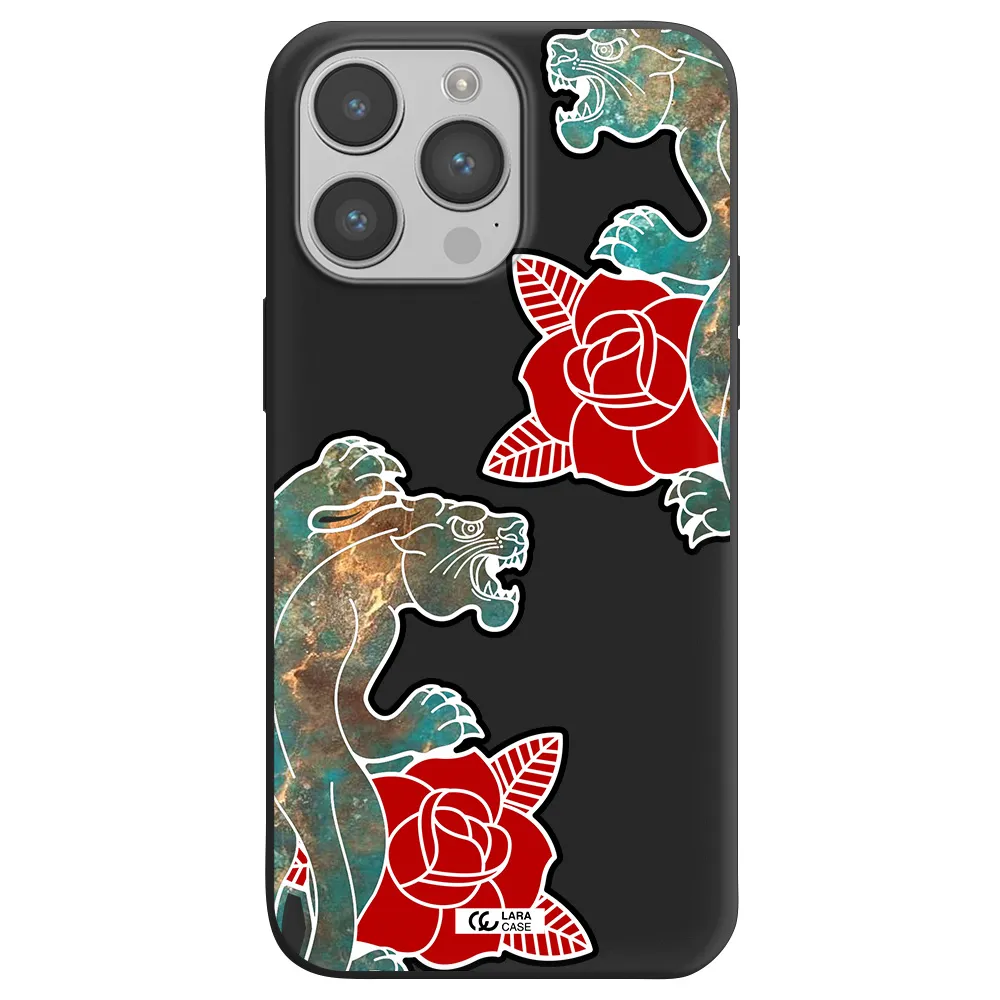 Black Panther Roses Apple iPhone 14 pro max Silicone black Case