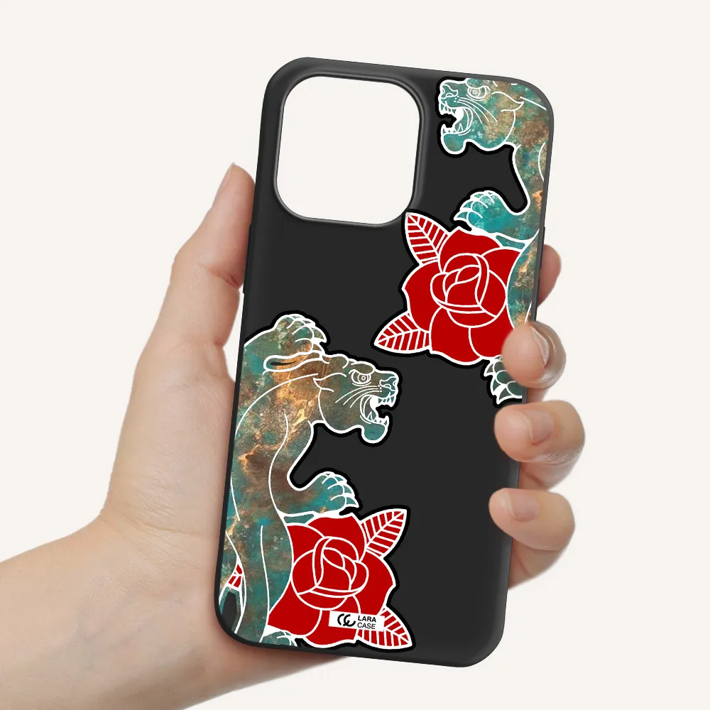 Black Panther Roses Apple iPhone 14 pro max Silicone black Case