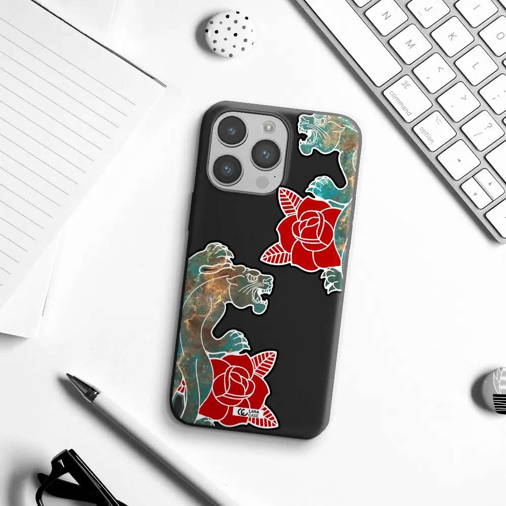 Black Panther Roses Apple iPhone 14 pro max Silicone black Case