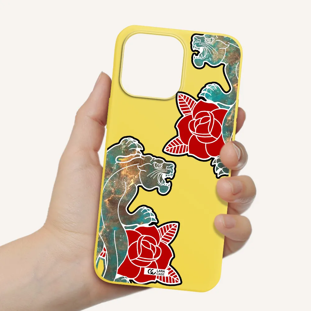 Black Panther Roses Apple iPhone 14 pro max Silicone canary yellow Case