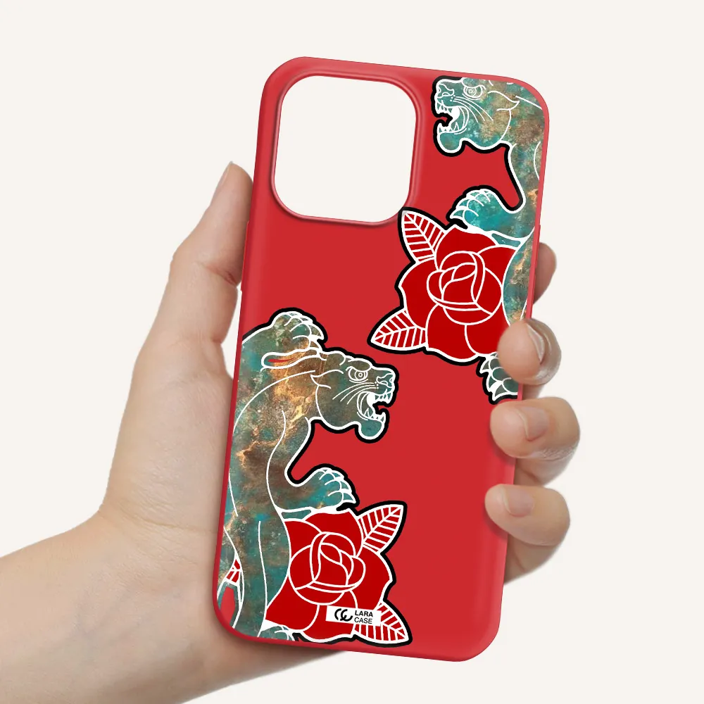 Black Panther Roses Apple iPhone 14 pro max Silicone Imperial Red Case