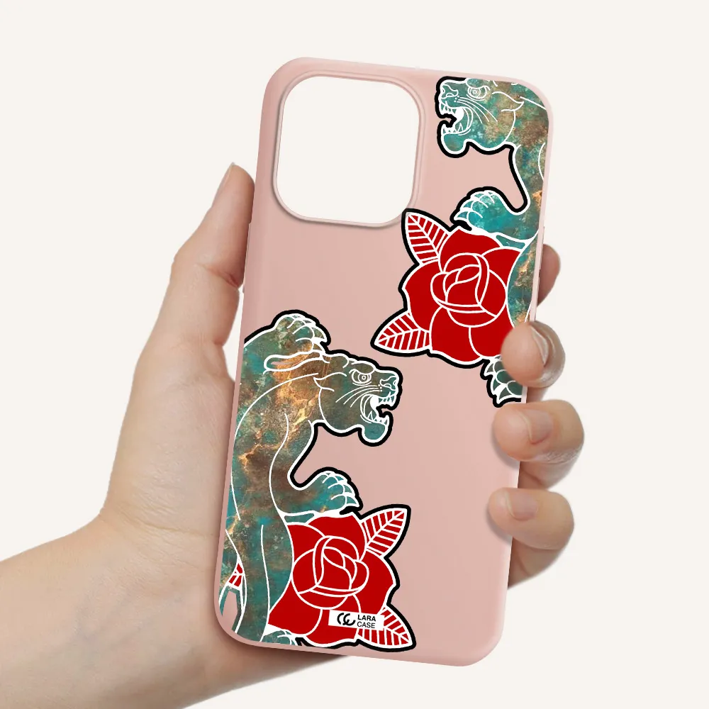 Black Panther Roses Apple iPhone 14 pro Silicone pastel pink Case