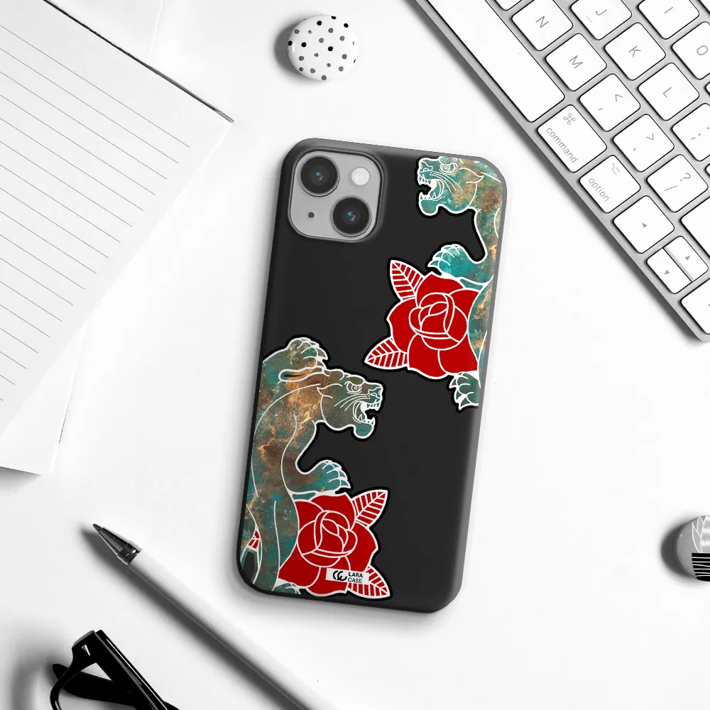 Black Panther Roses Apple iPhone 14 Silicone black Case