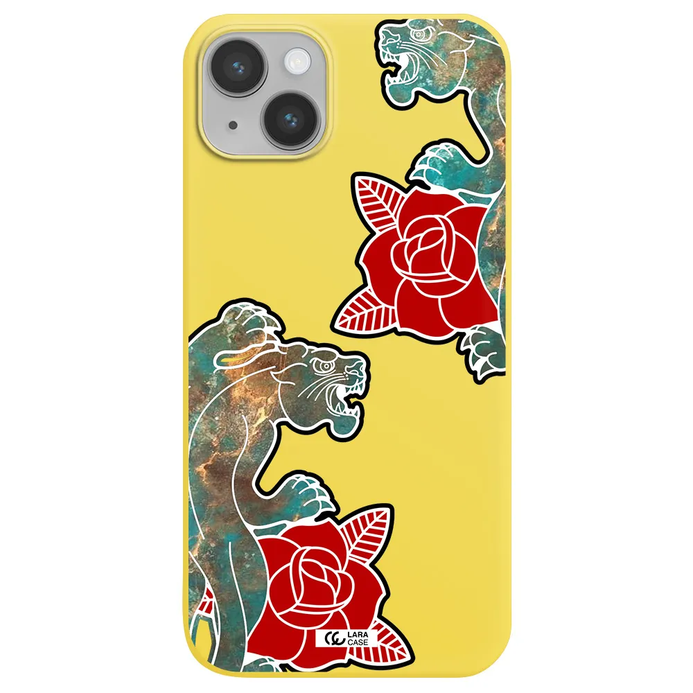 Black Panther Roses Apple iPhone 14 Silicone canary yellow Case
