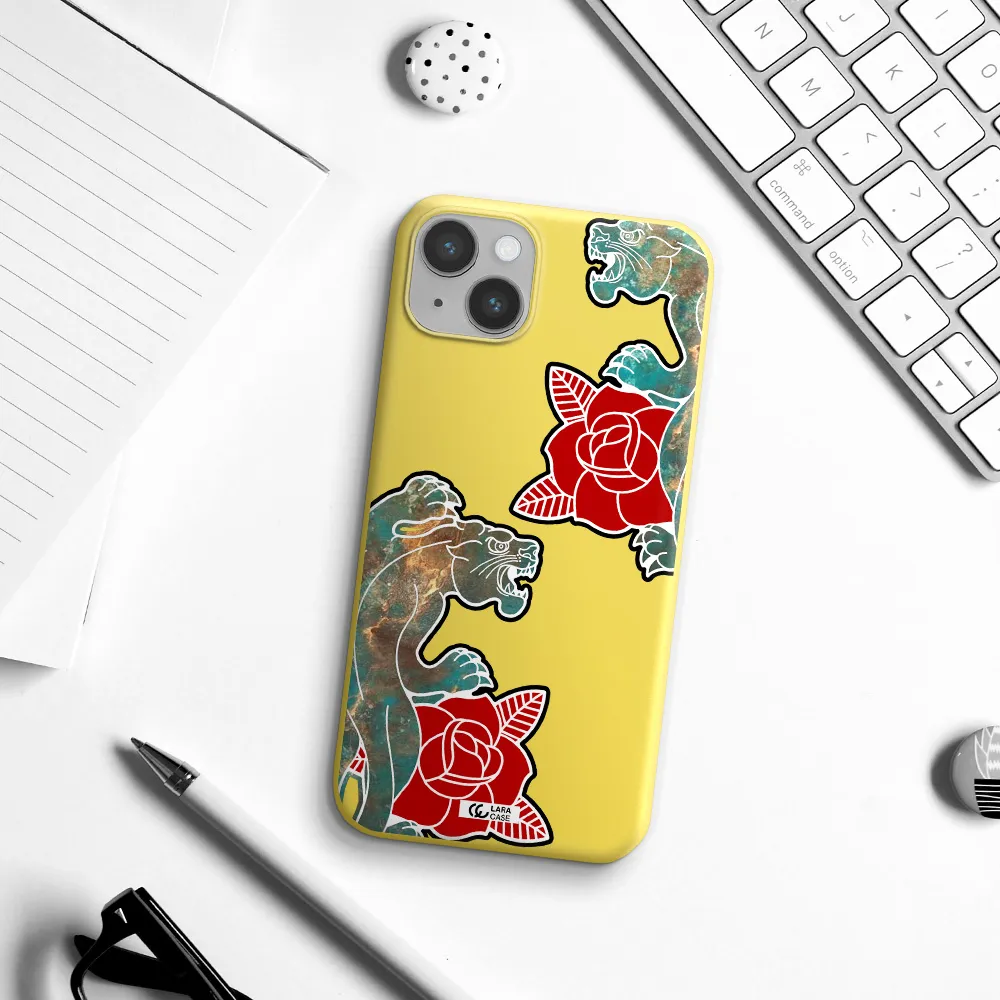 Black Panther Roses Apple iPhone 14 Silicone canary yellow Case