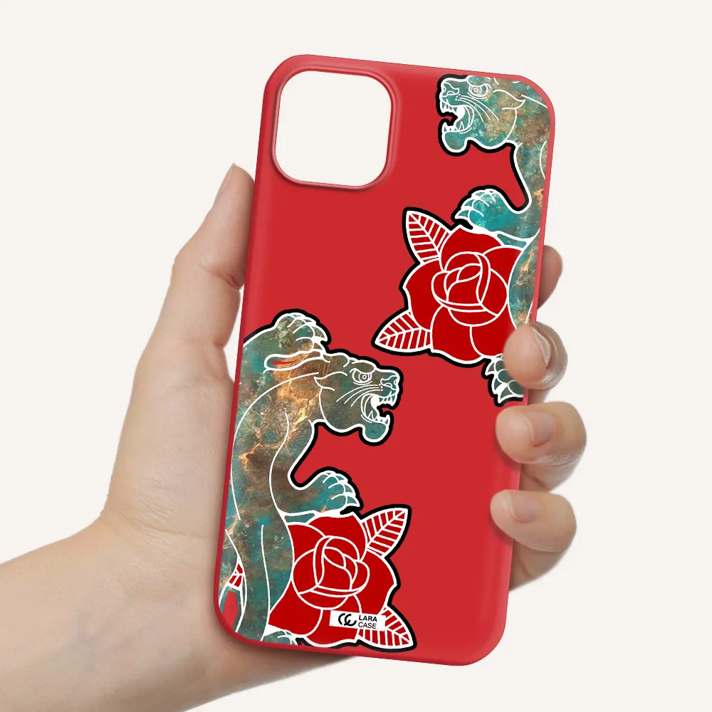 Black Panther Roses Apple iPhone 14 Silicone Imperial Red Case