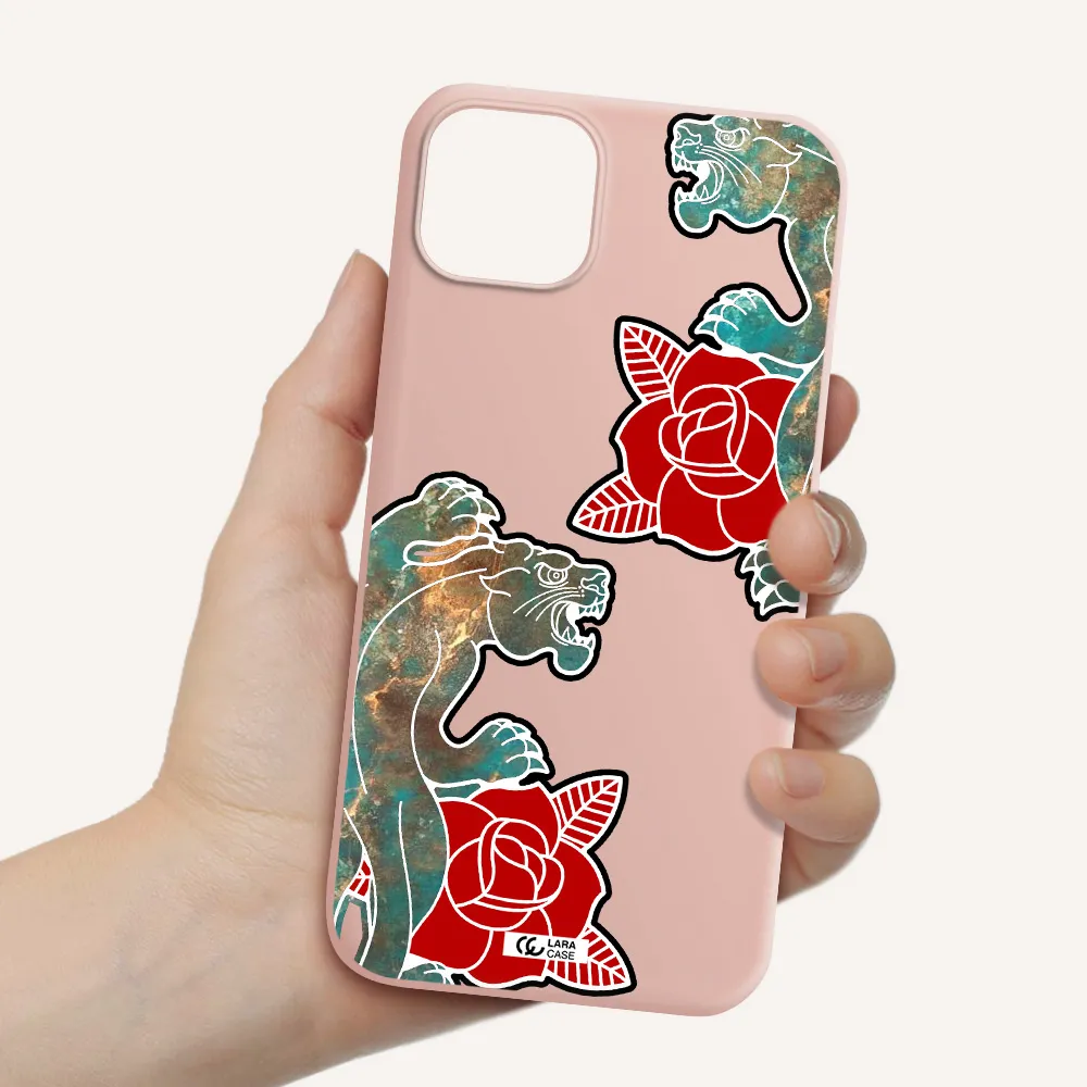 Black Panther Roses Apple iPhone 14 Silicone pastel pink Case
