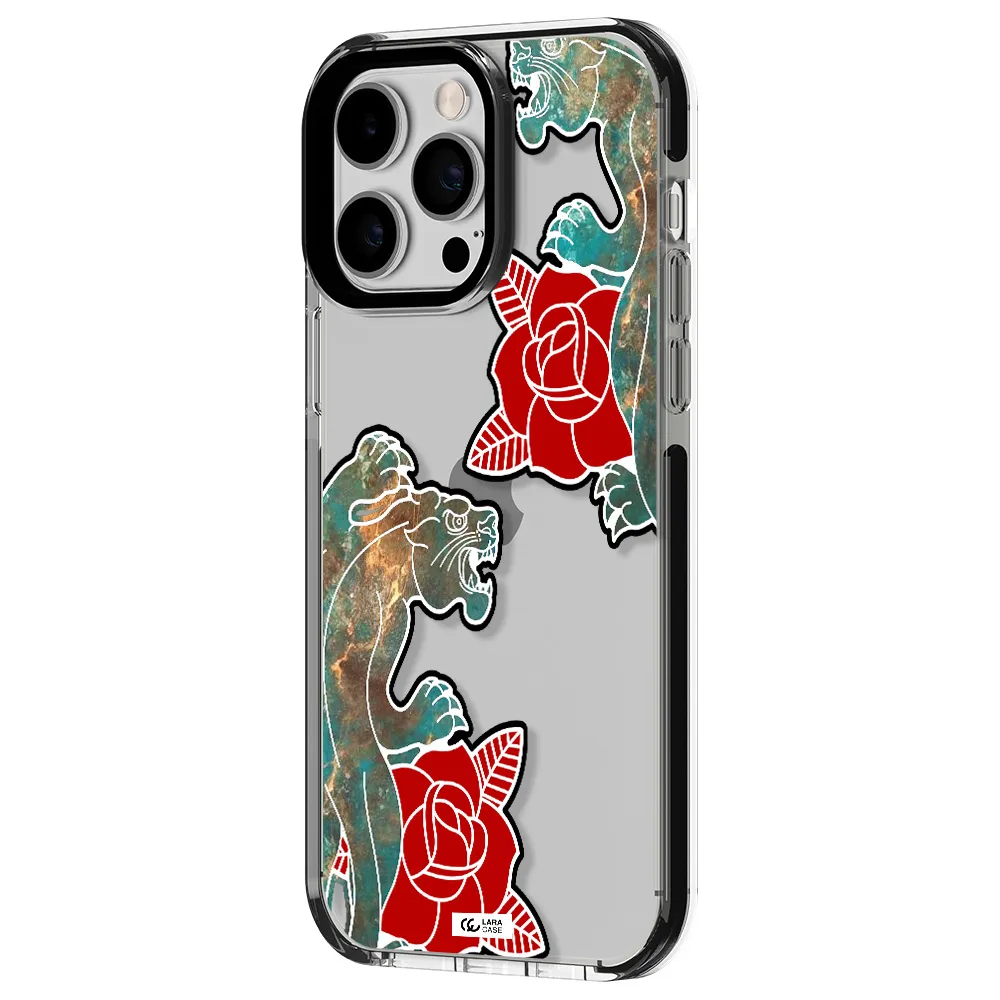 Black Panther Roses Apple iPhone 15 Pro impact black border Case