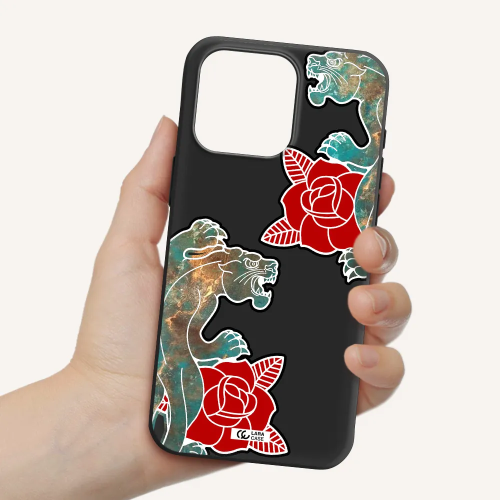 Black Panther Roses Apple Iphone 15 Pro max Silicone black Case