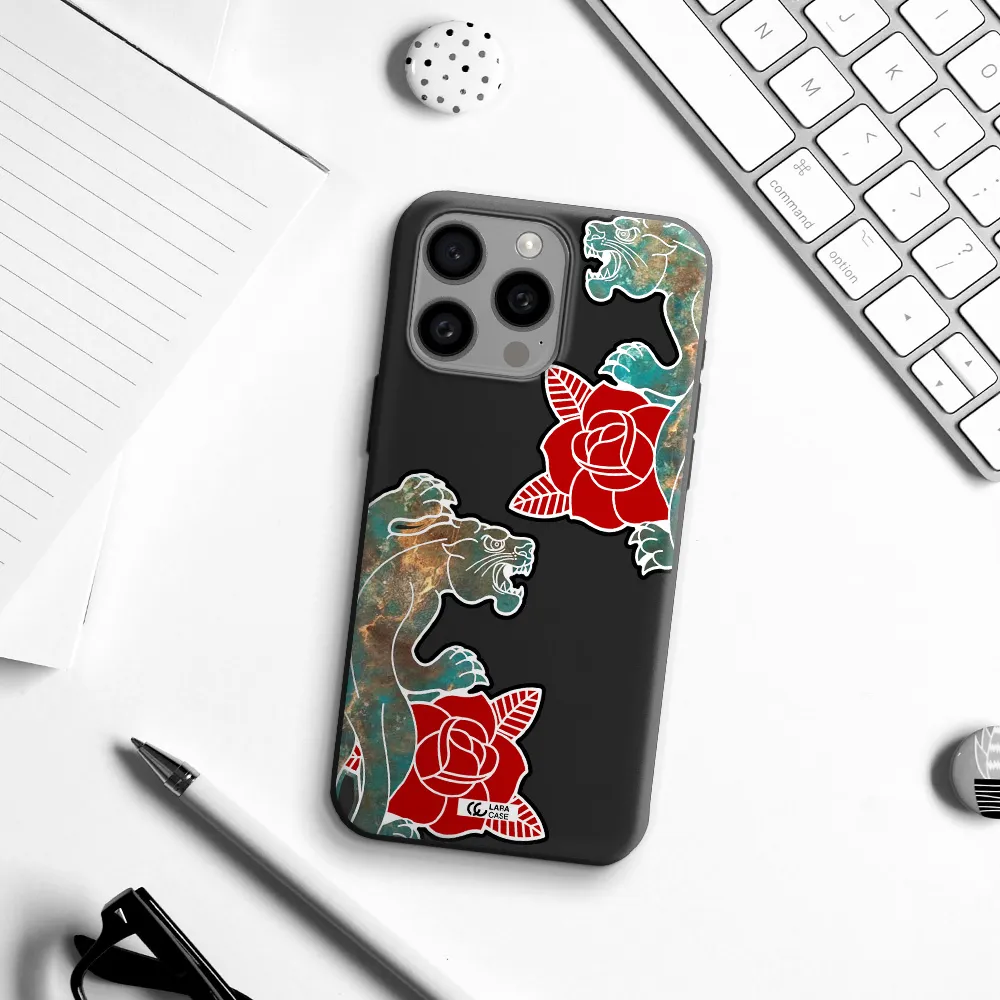 Black Panther Roses Apple Iphone 15 Pro max Silicone black Case