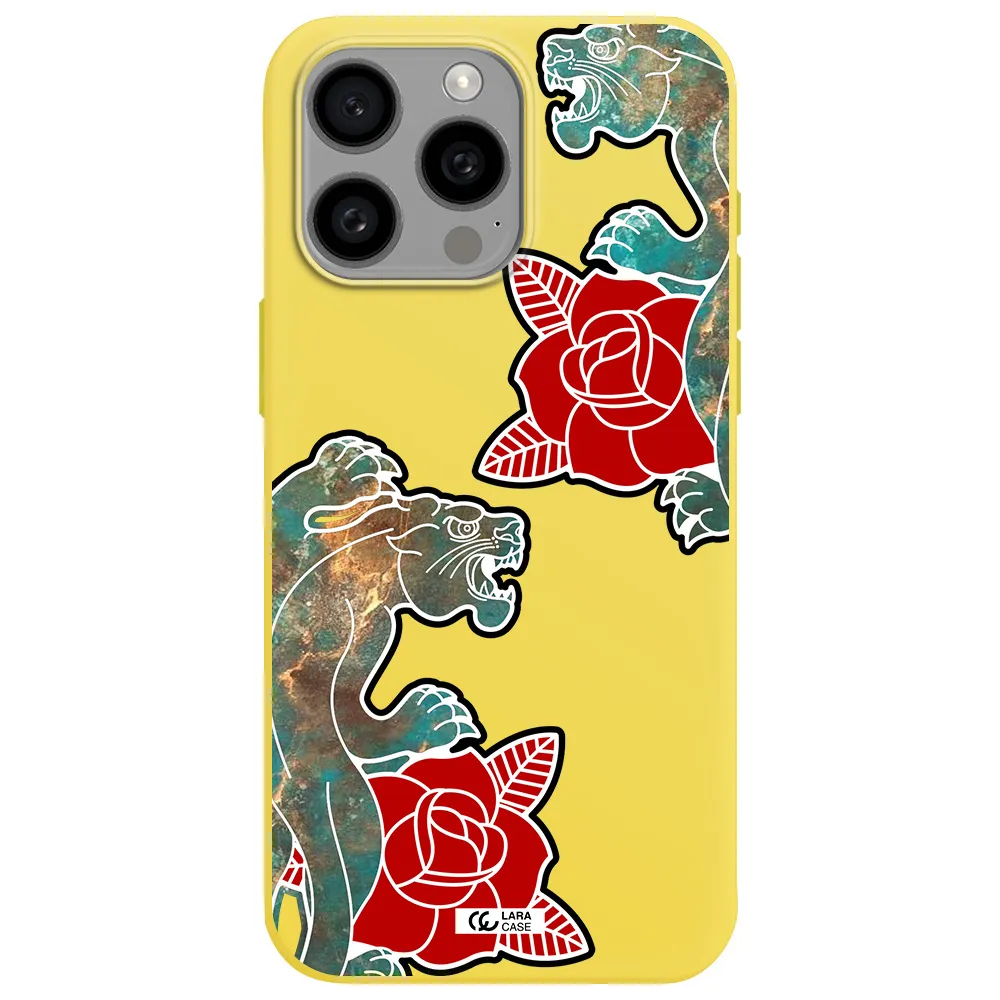Black Panther Roses Apple Iphone 15 Pro max Silicone canary yellow Case