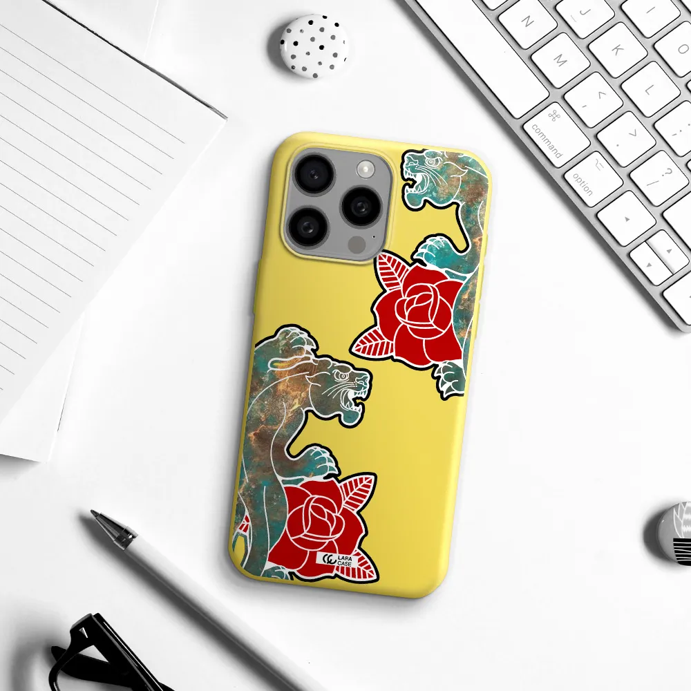 Black Panther Roses Apple Iphone 15 Pro max Silicone canary yellow Case