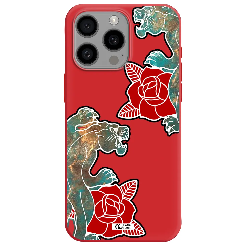 Black Panther Roses Apple Iphone 15 Pro Max Silicone Imperial Red Case