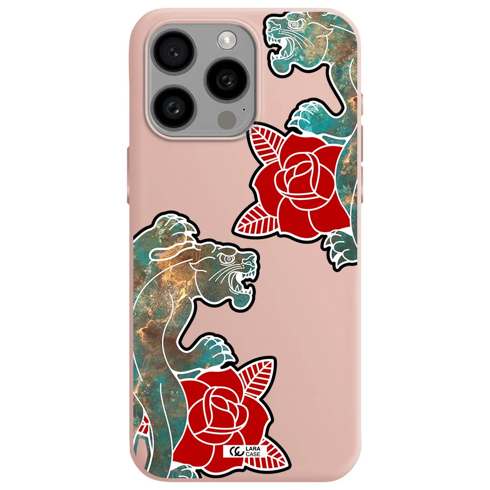 Black Panther Roses Apple Iphone 15 Pro max Silicone pastel pink Case