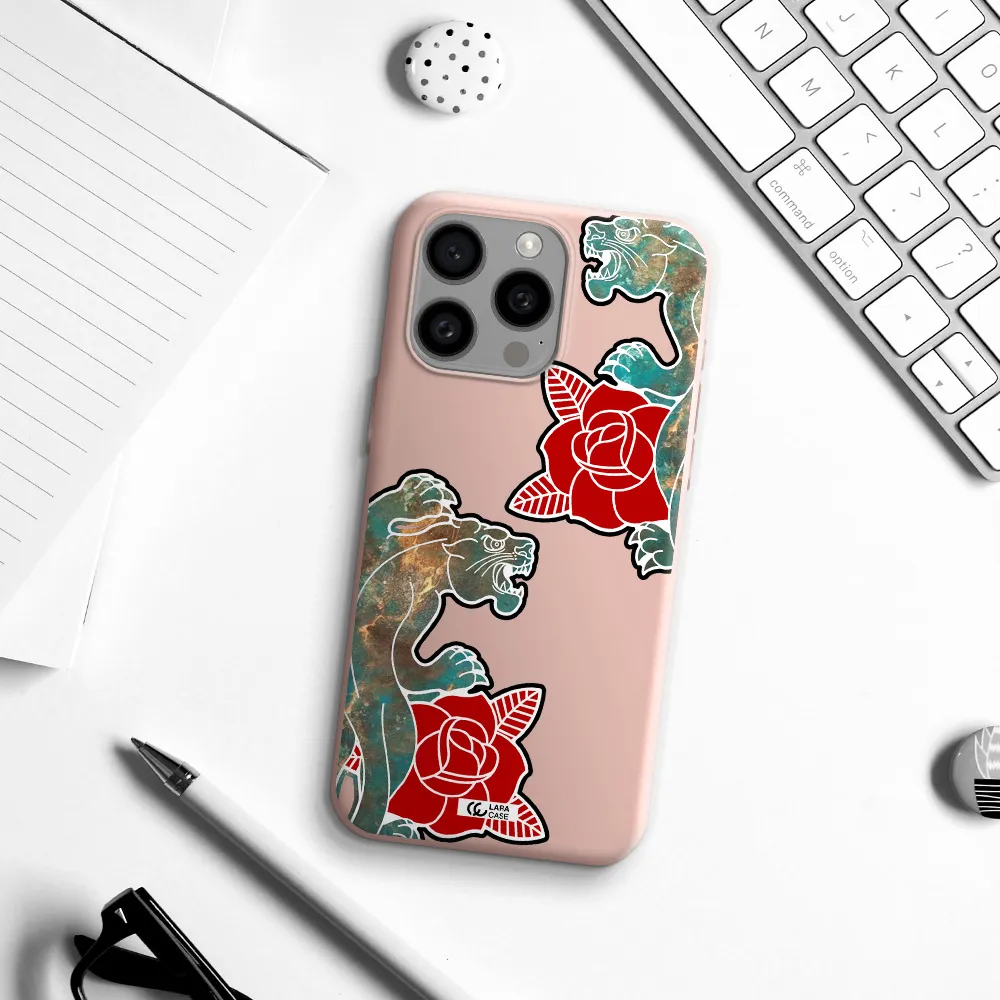 Black Panther Roses Apple Iphone 15 Pro max Silicone pastel pink Case