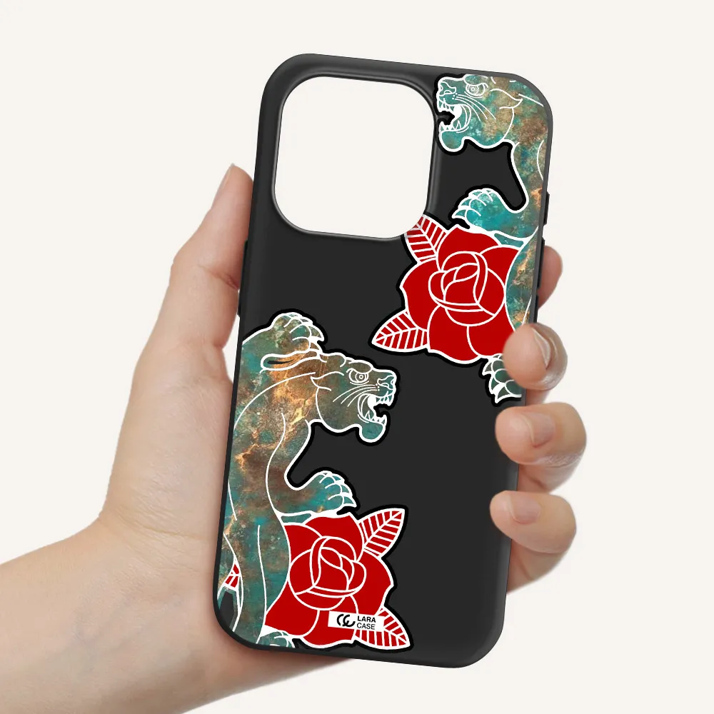 Black Panther Roses Apple Iphone 15 Pro Silicone Black Case