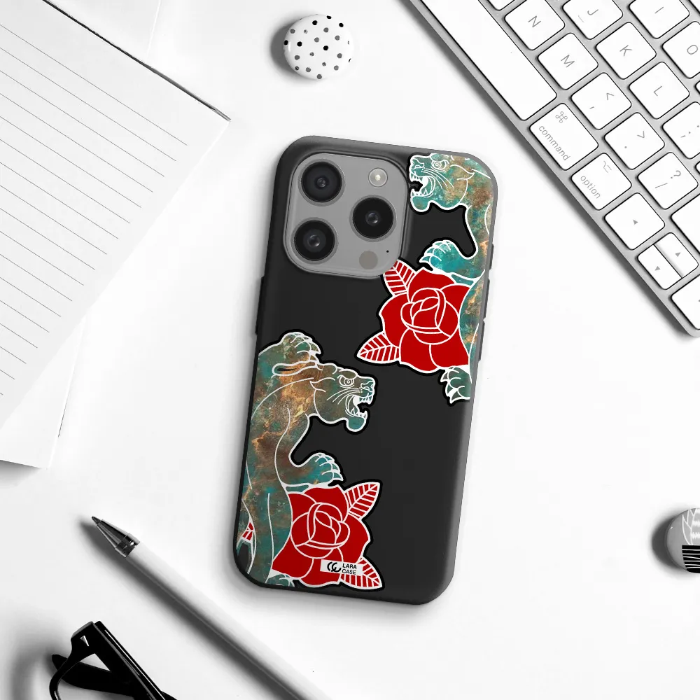 Black Panther Roses Apple Iphone 15 Pro Silicone Black Case