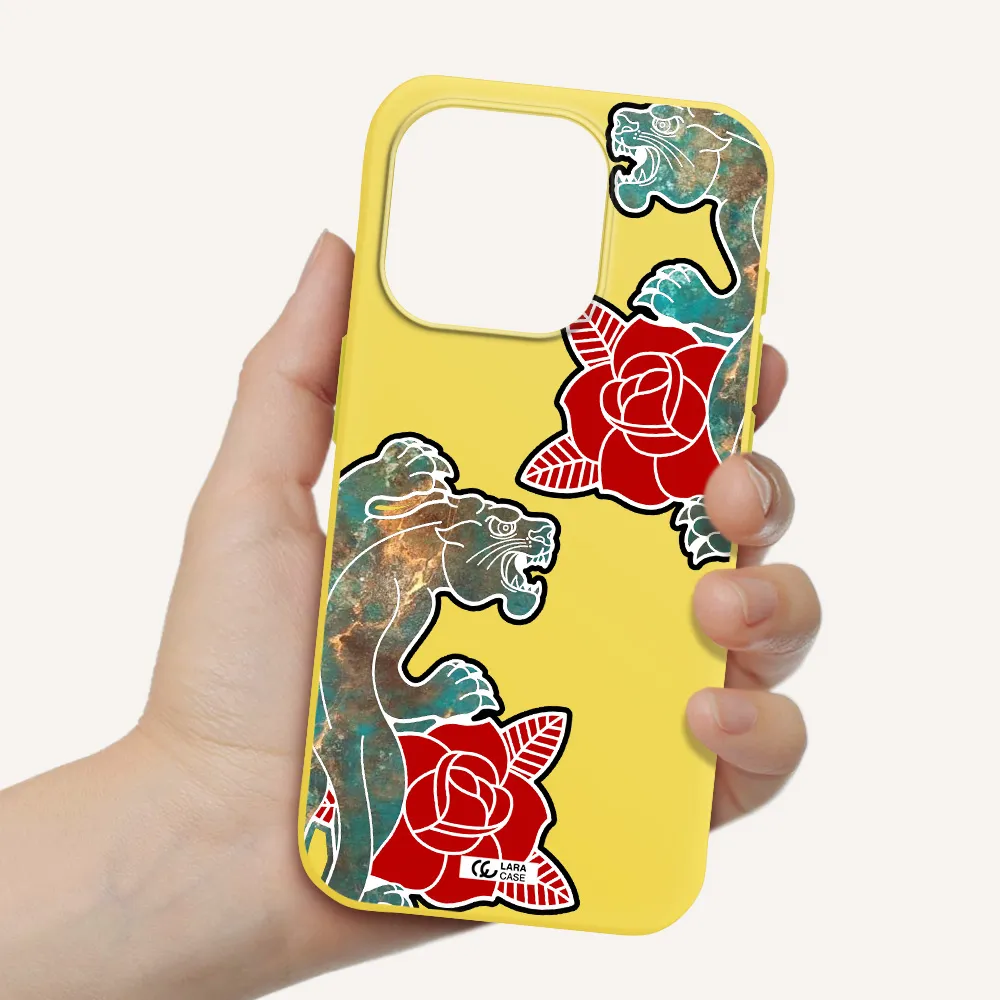 Black Panther Roses Apple Iphone 15 Pro Silicone Canary Yellow Case