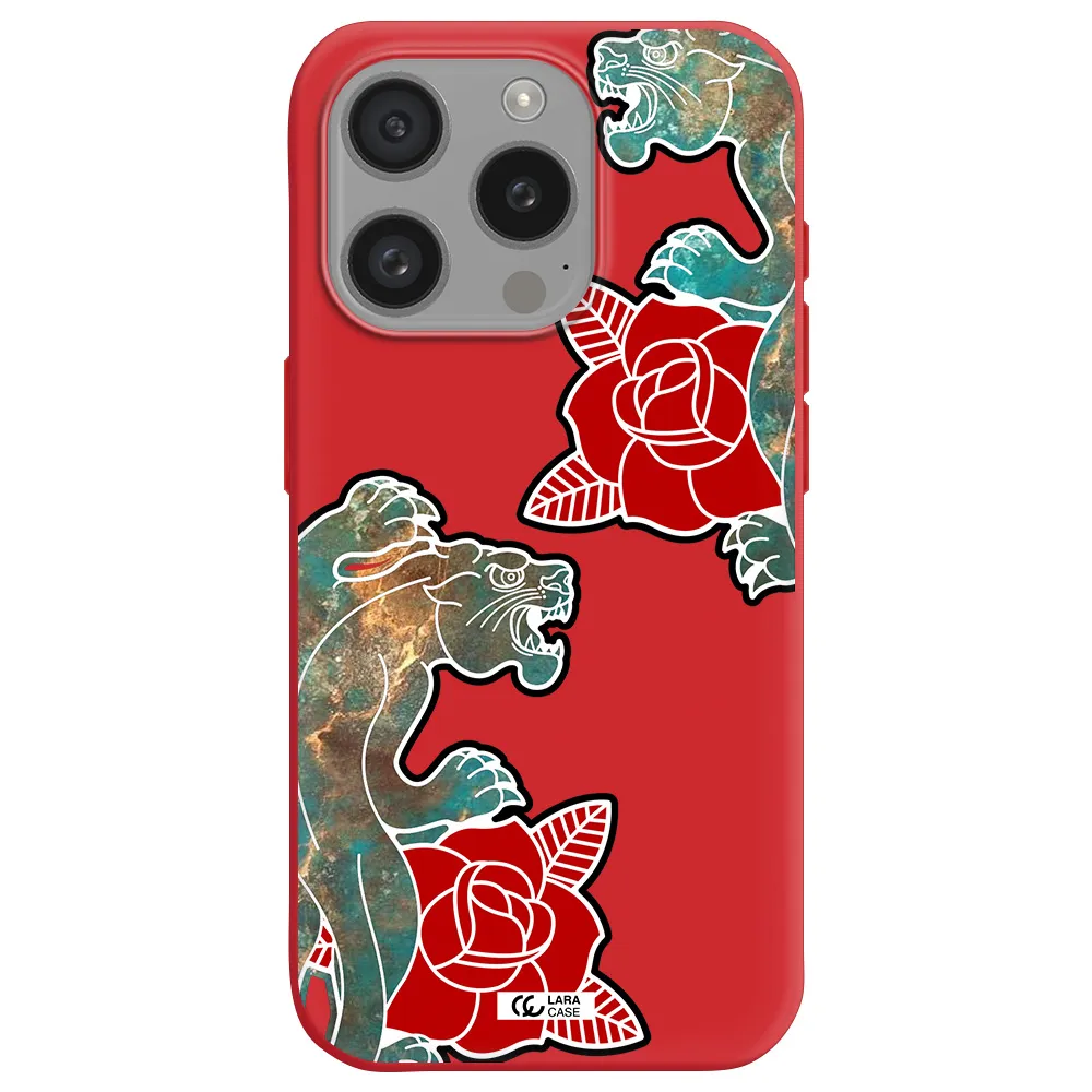 Black Panther Roses Apple Iphone 15 Pro Silicone Imperial Red Case