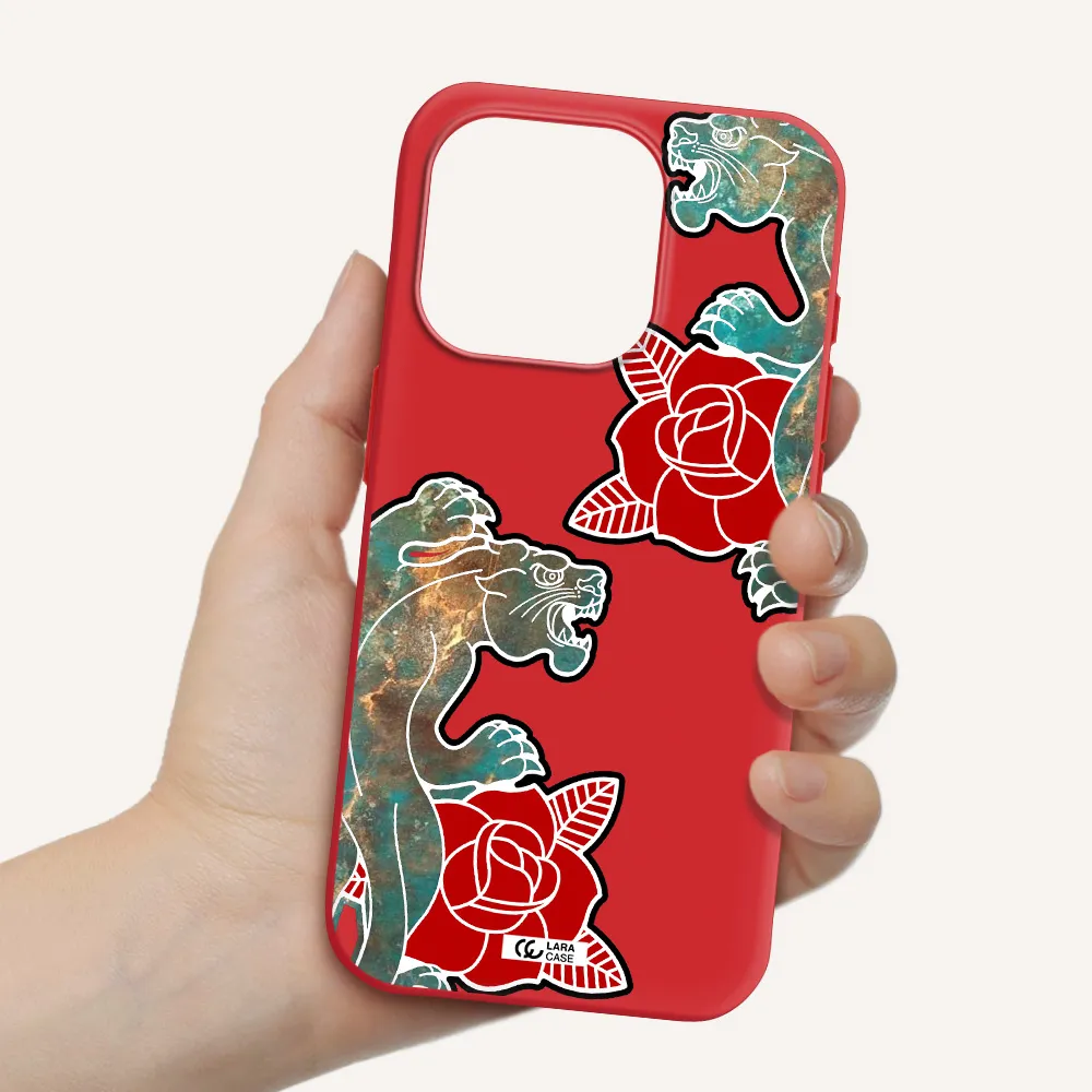 Black Panther Roses Apple Iphone 15 Pro Silicone Imperial Red Case