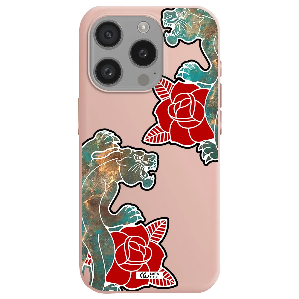 Black Panther Roses Apple Iphone 15 Pro Silicone Pastel Pink Case